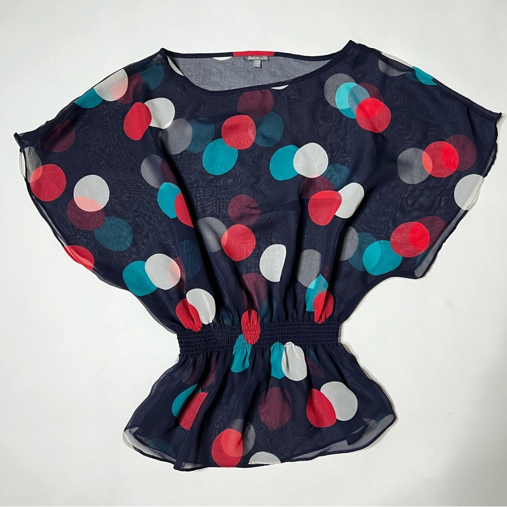 Vintage 2000s Charlotte Russe Sheer Polka Dot Blouse Y2K Butterfly Sleeve Top XS